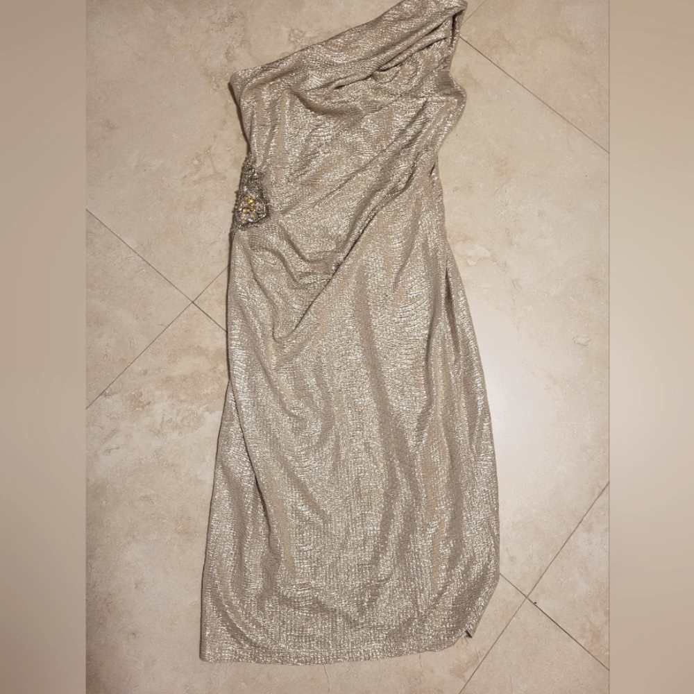 Design gold One Shoulder whit  Gem Mini Cocktail Dress Size Medium